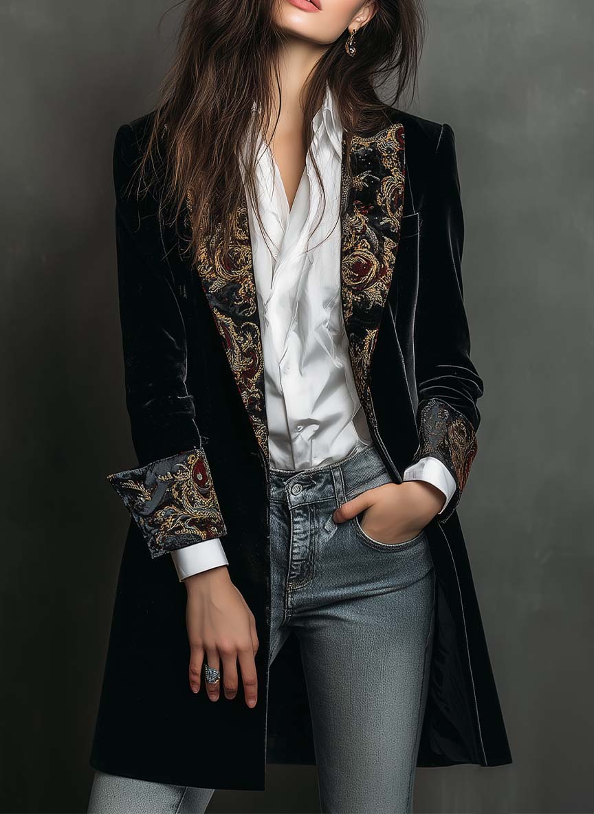 Thea | Slim-Fit Baroque Print Blazer