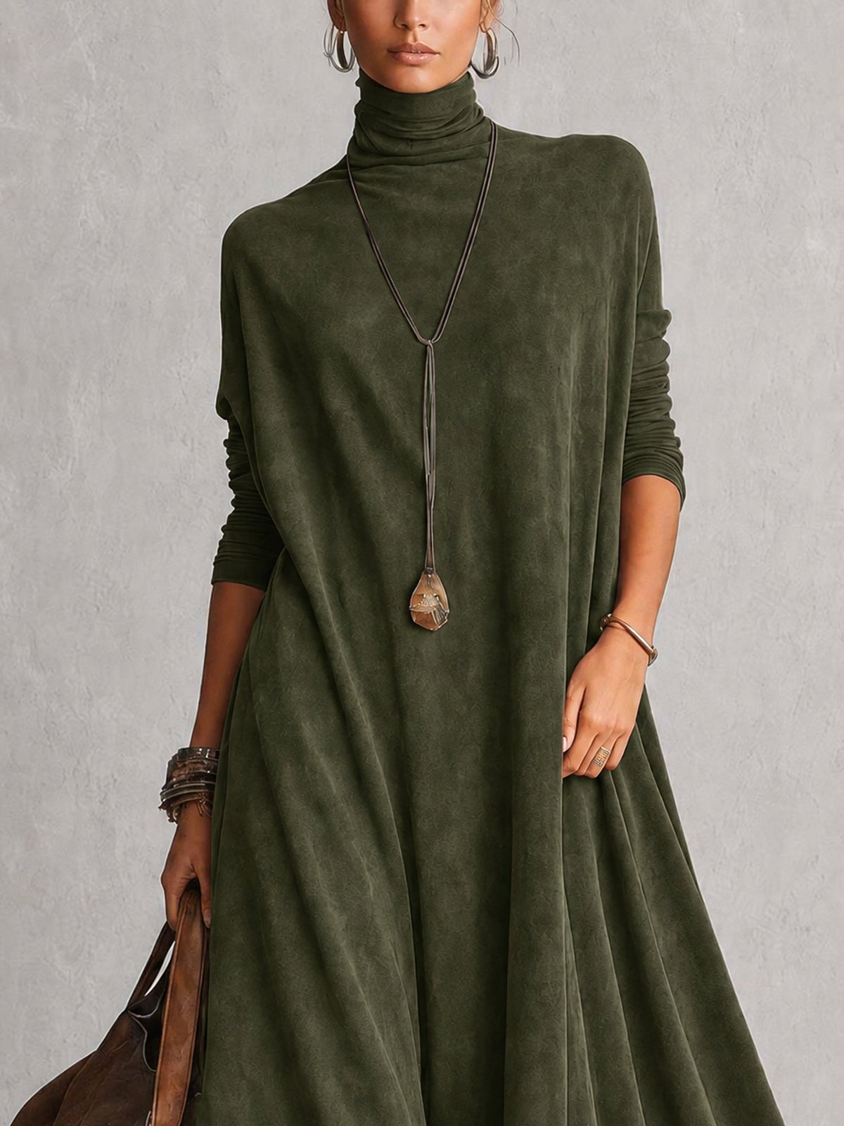 Bridget | Suede-Effect Maxi Dress with Lace Hem