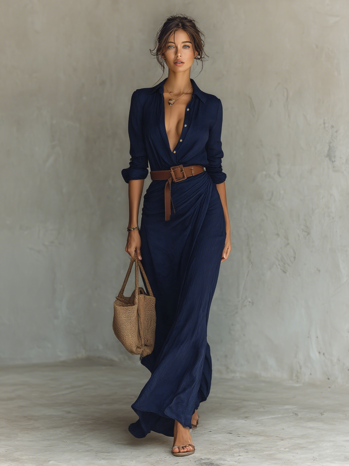 Alice | Elegant Collared Belted Maxi Dress