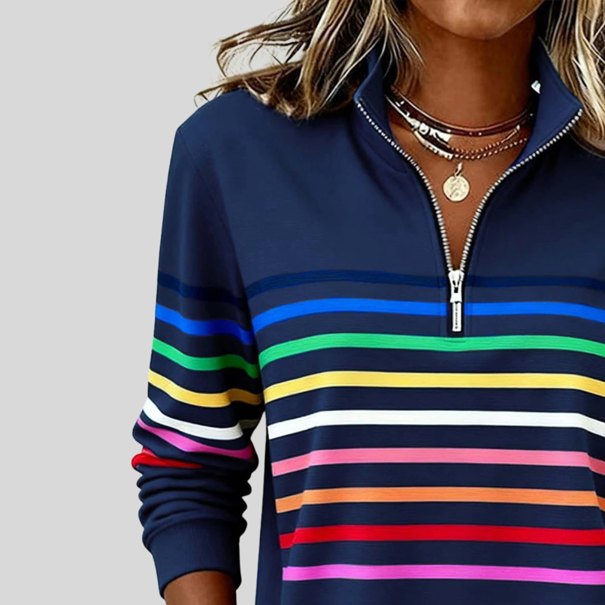 Cordelia | Striped Quarter-Zip Sweatshirt