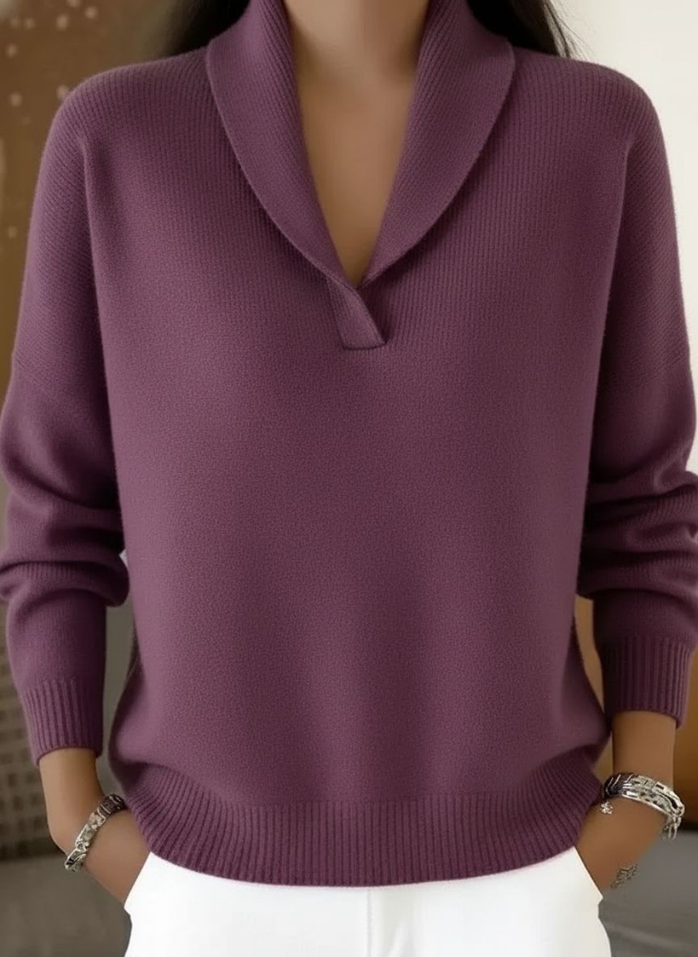 Winifred | Draped Collar V-Neck Sweater