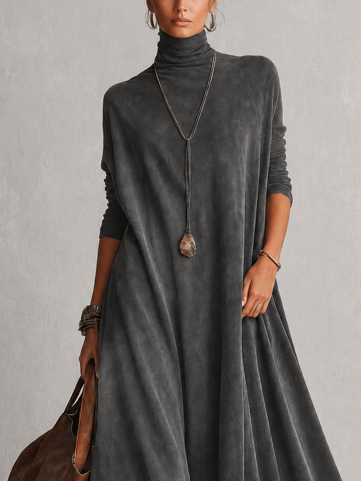 Bridget | Suede-Effect Maxi Dress with Lace Hem