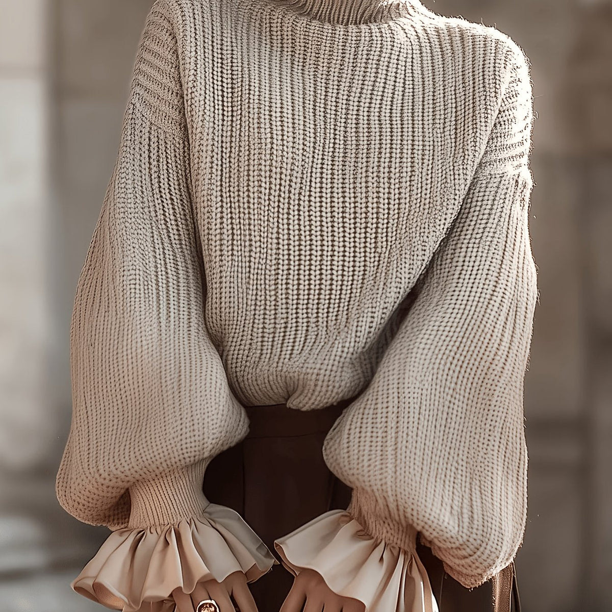 Maxine | Ruffle-Cuff Turtleneck Sweater