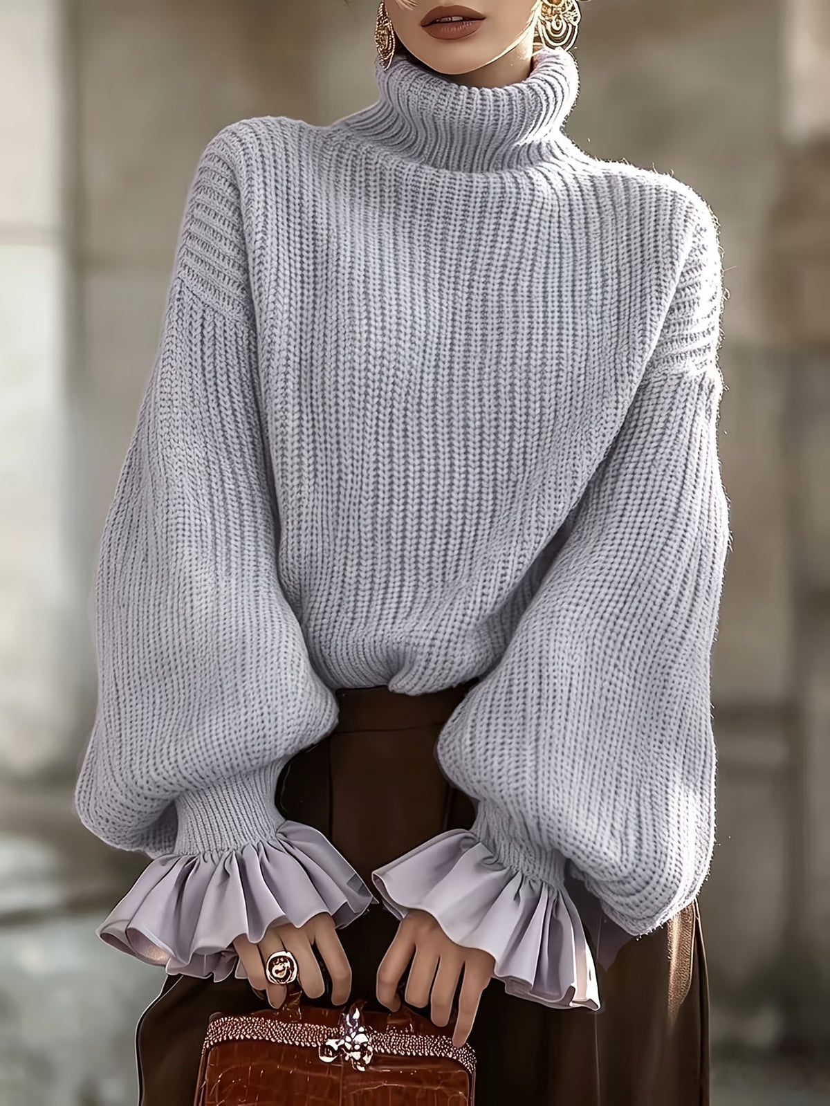 Maxine | Ruffle-Cuff Turtleneck Sweater