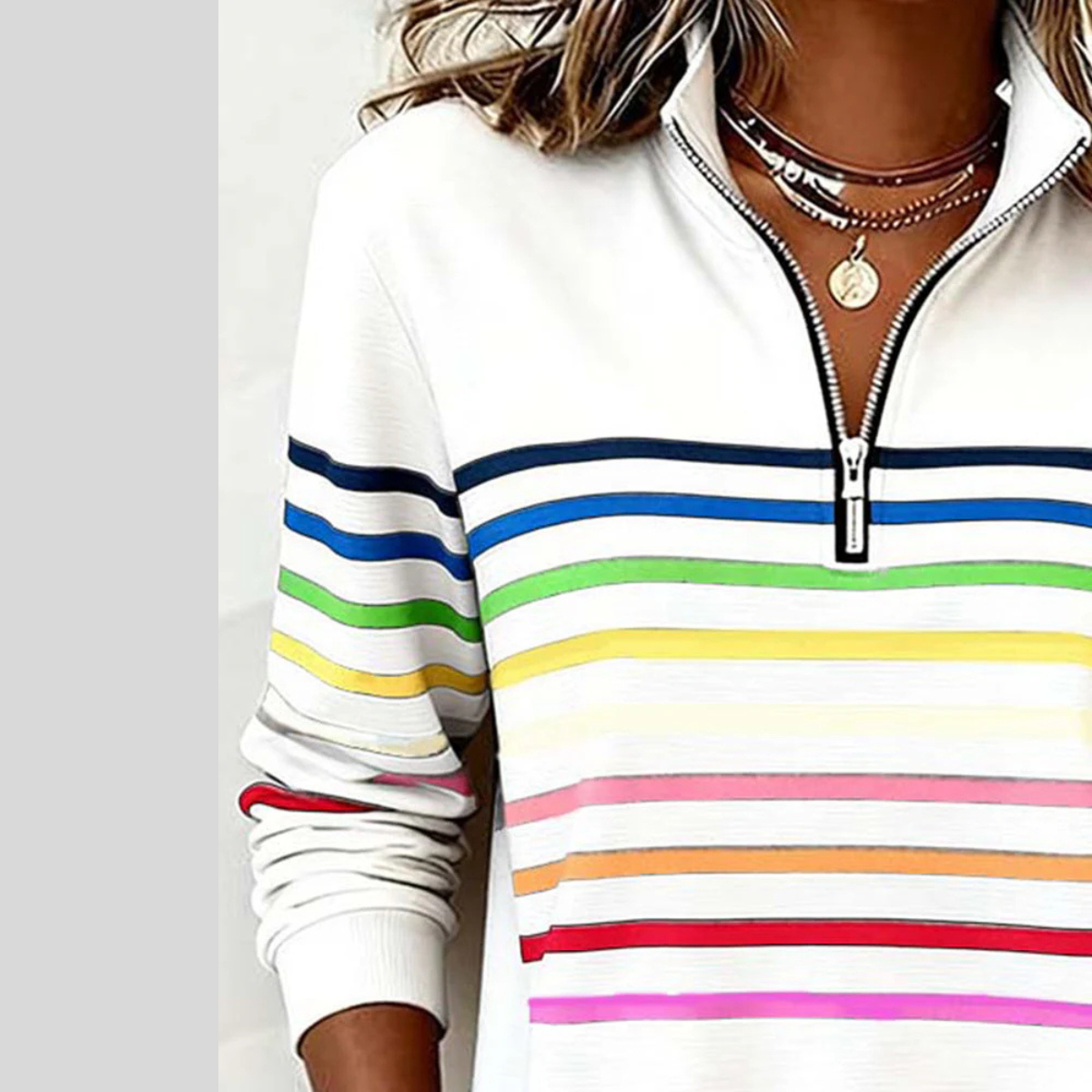 Queenie | Multicolour Stripe Quarter-Zip Sweatshirt