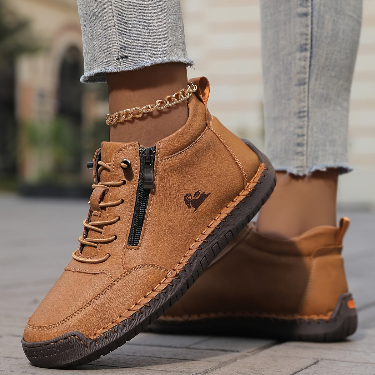 Nadine | Khaki and Brown Wide-Fit Comfort Sneakers