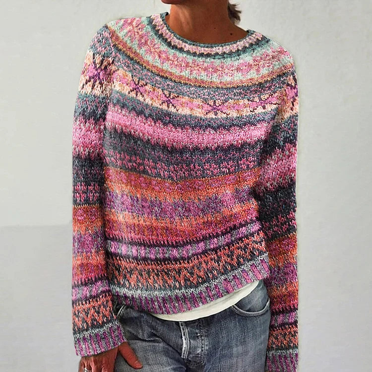 Emma | Pink Striped Yoke Sweater