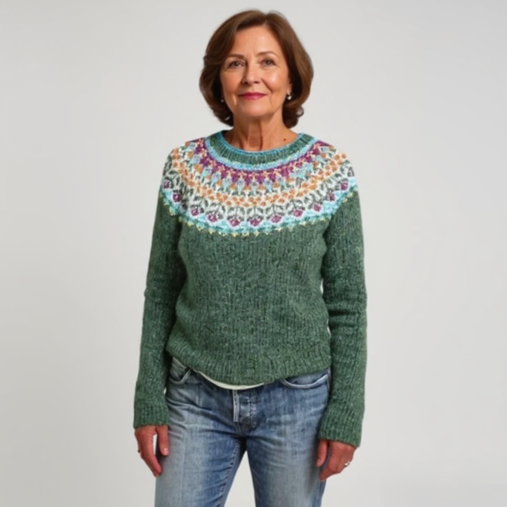 Abigail | Dark Green Fair Isle Yoke Sweater