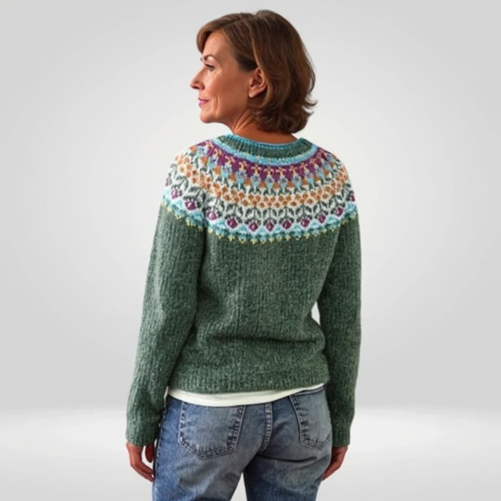 Abigail | Dark Green Fair Isle Yoke Sweater