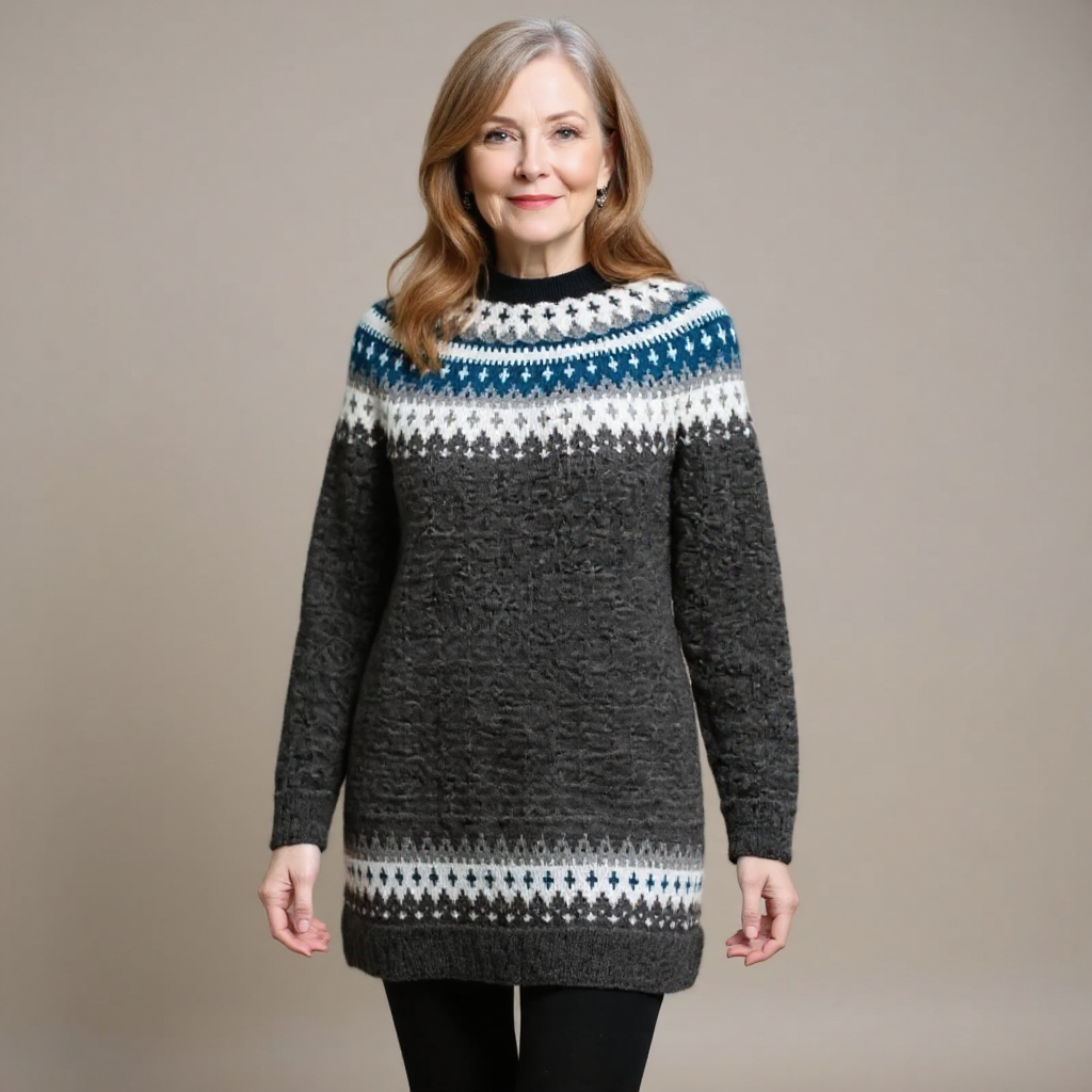 April | Charcoal Fair Isle Yoke Sweater