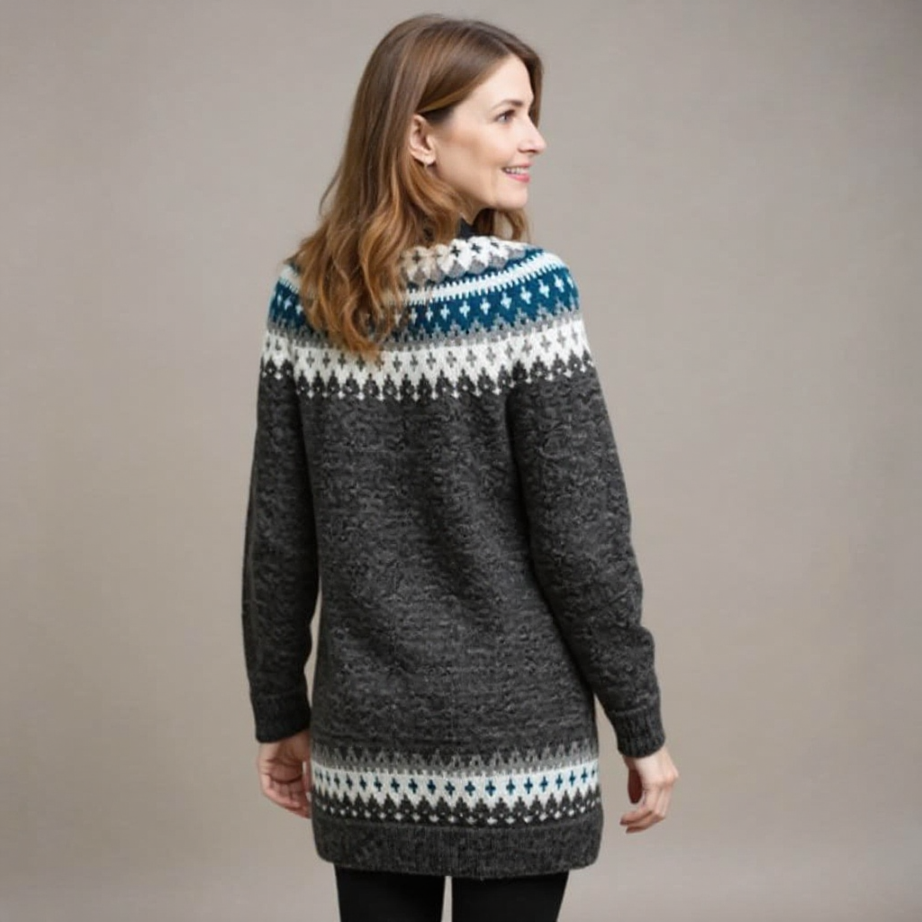 April | Charcoal Fair Isle Yoke Sweater