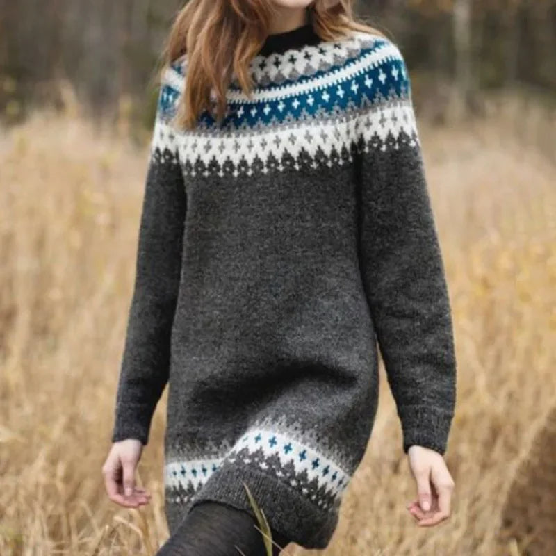April | Charcoal Fair Isle Yoke Sweater