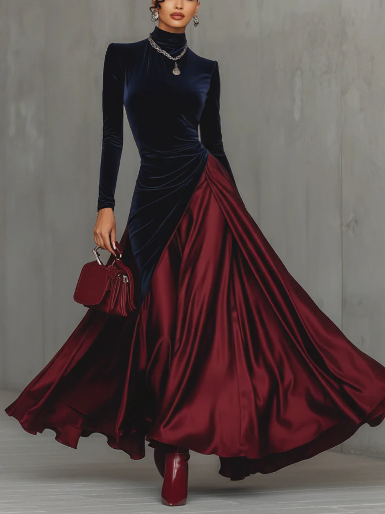 Frances | Long Two-Tone Velvet and Satin Dress