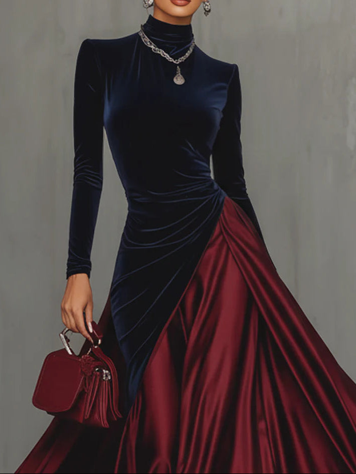 Frances | Long Two-Tone Velvet and Satin Dress