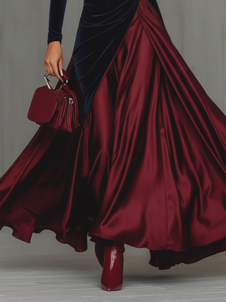 Frances | Long Two-Tone Velvet and Satin Dress