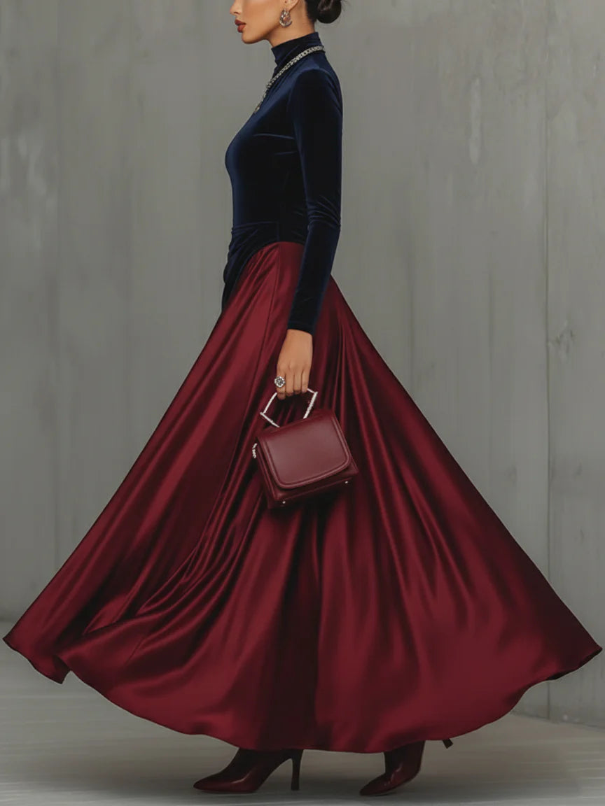 Frances | Long Two-Tone Velvet and Satin Dress