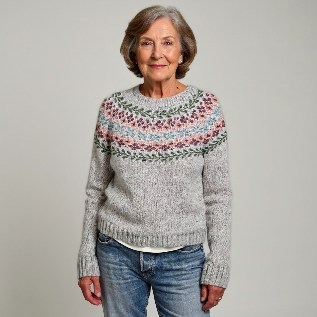 Bridget | Light Grey Fair Isle Yoke Sweater