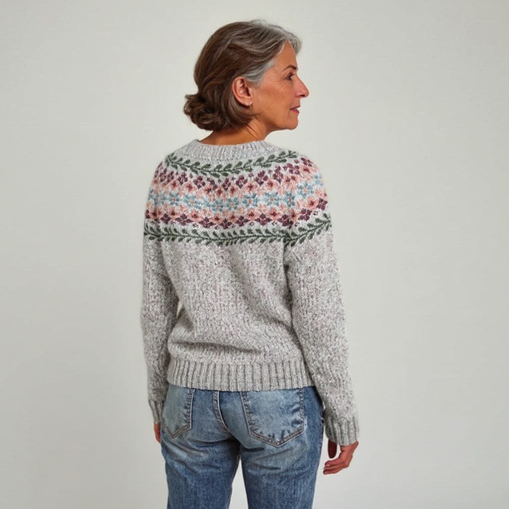Bridget | Light Grey Fair Isle Yoke Sweater