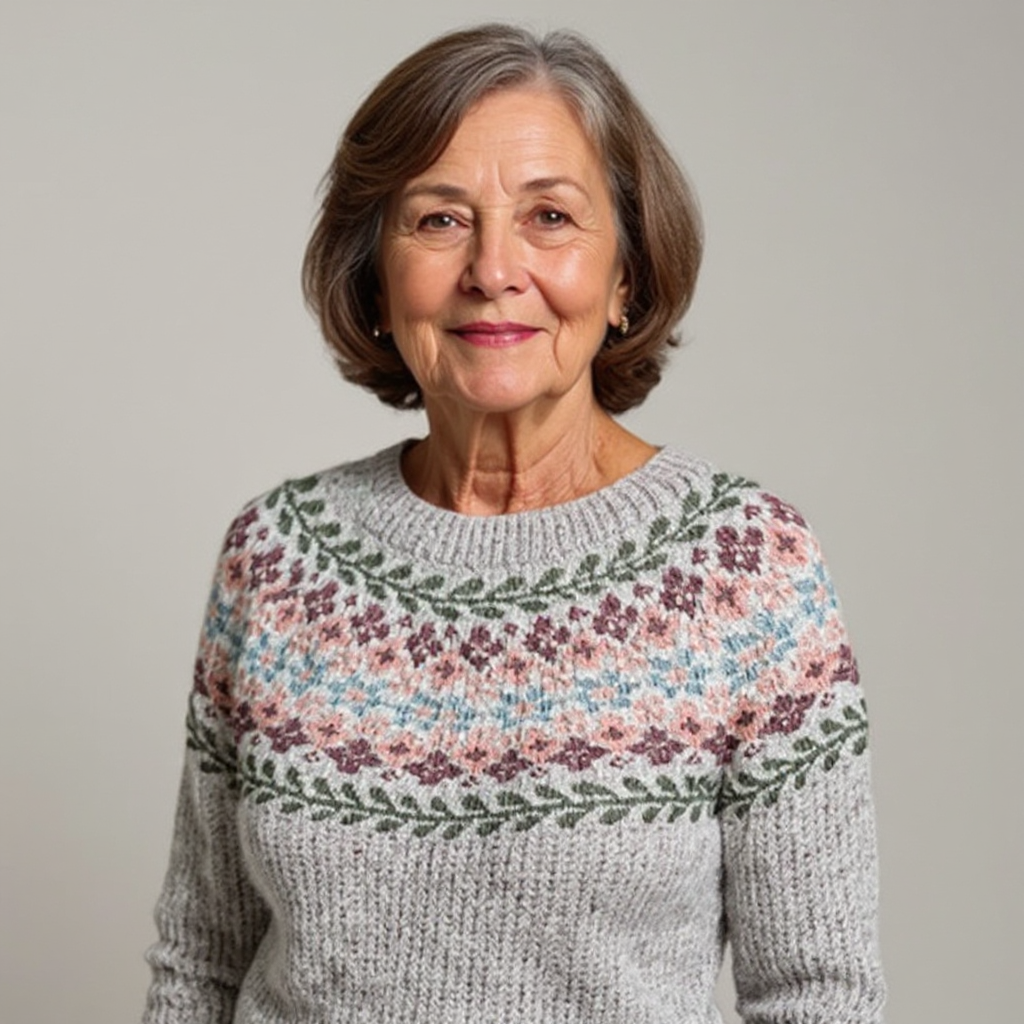 Bridget | Light Grey Fair Isle Yoke Sweater
