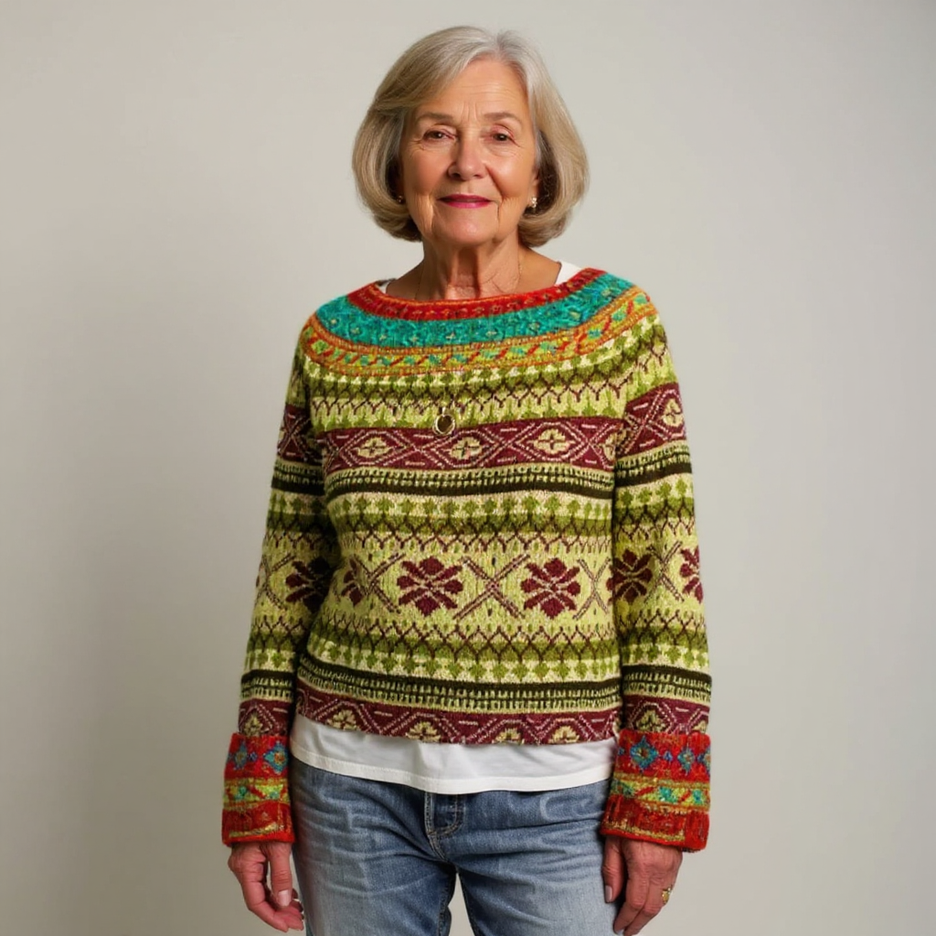 Caitlin | Green and Orange Patterned Knit Sweater