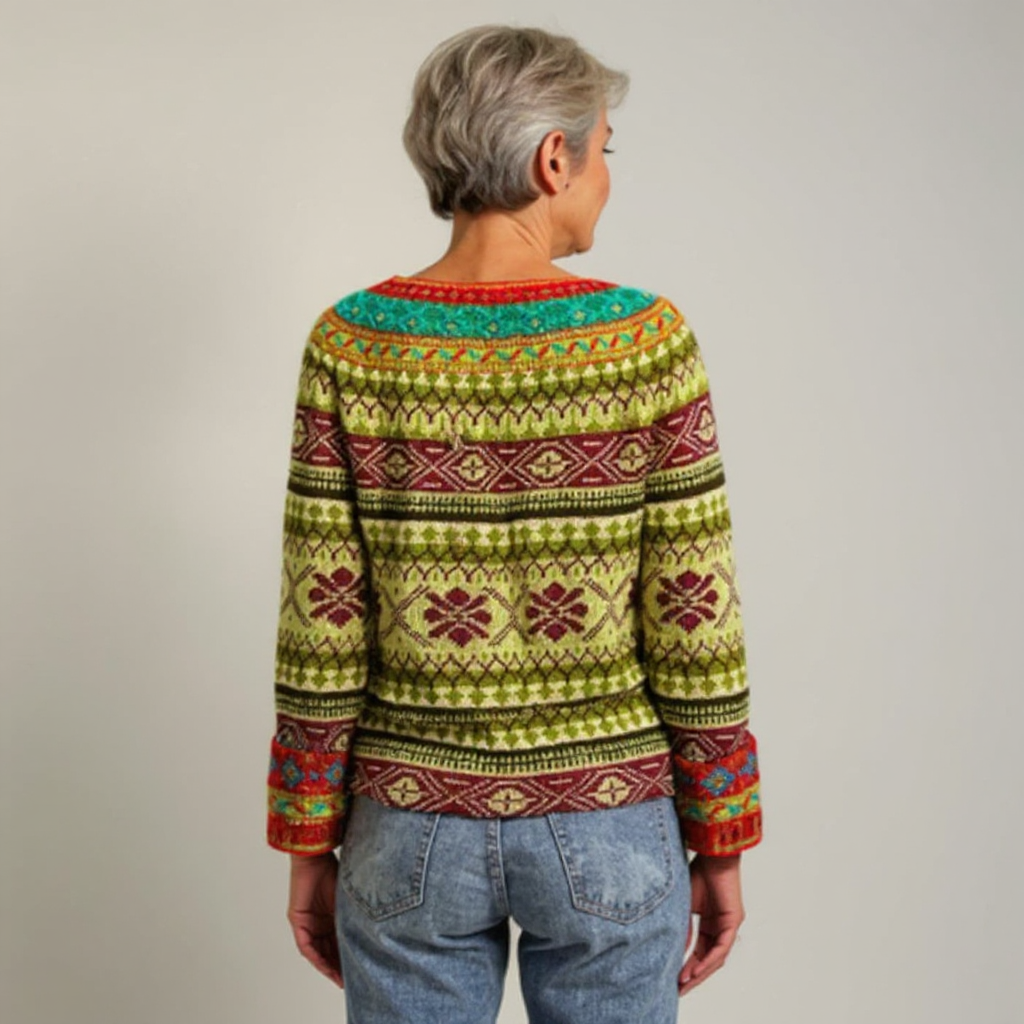 Caitlin | Green and Orange Patterned Knit Sweater