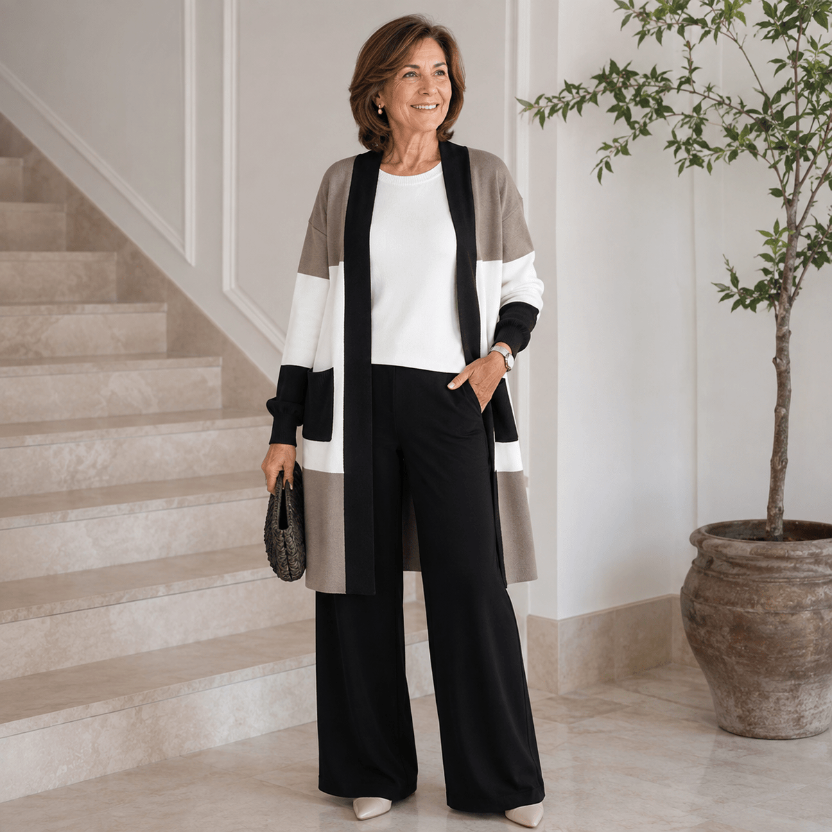 Hilary | Three-Piece Knit Set with Wide-Leg Trousers and Long Cardigan