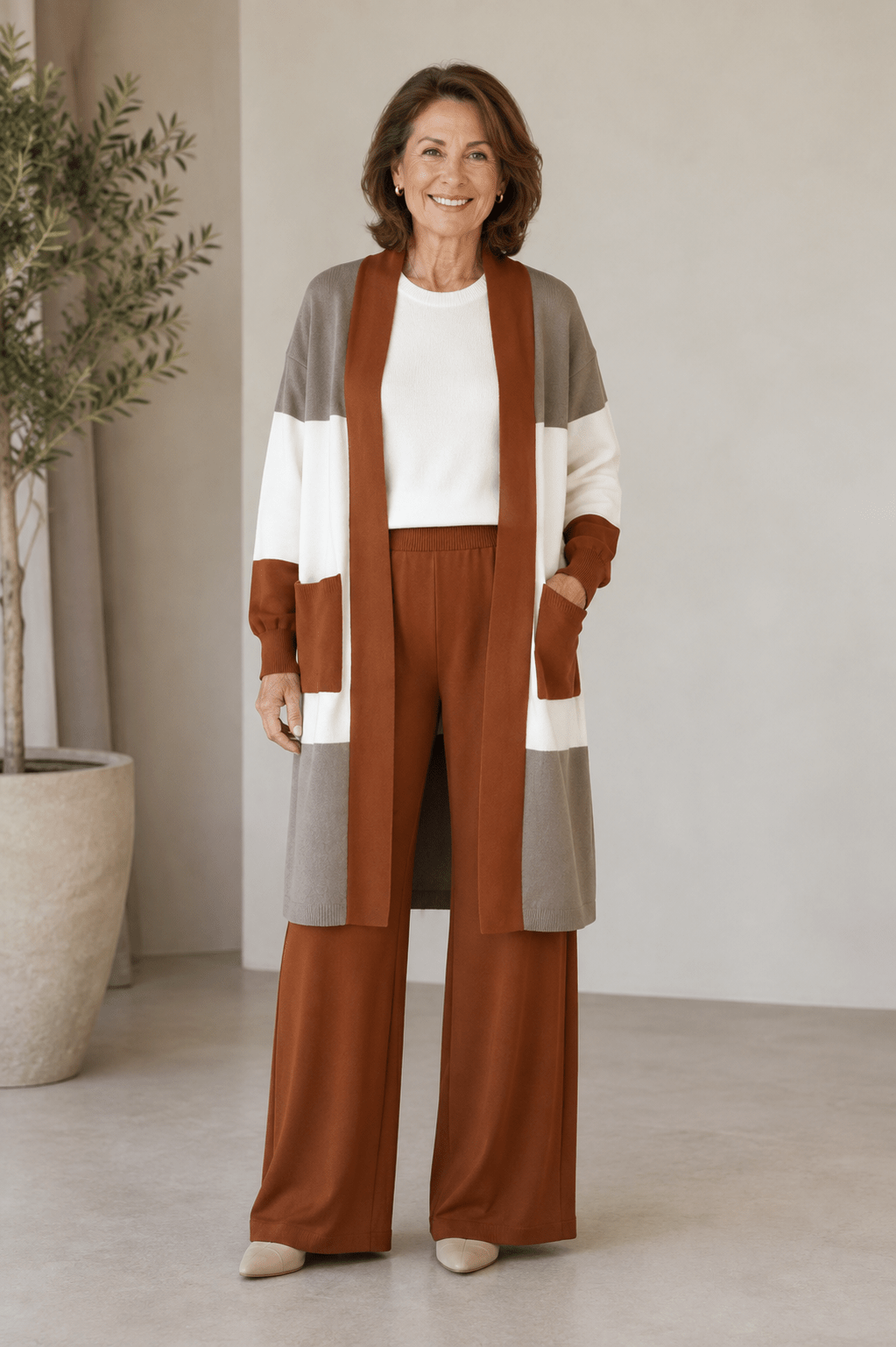 Hilary | Three-Piece Knit Set with Wide-Leg Trousers and Long Cardigan