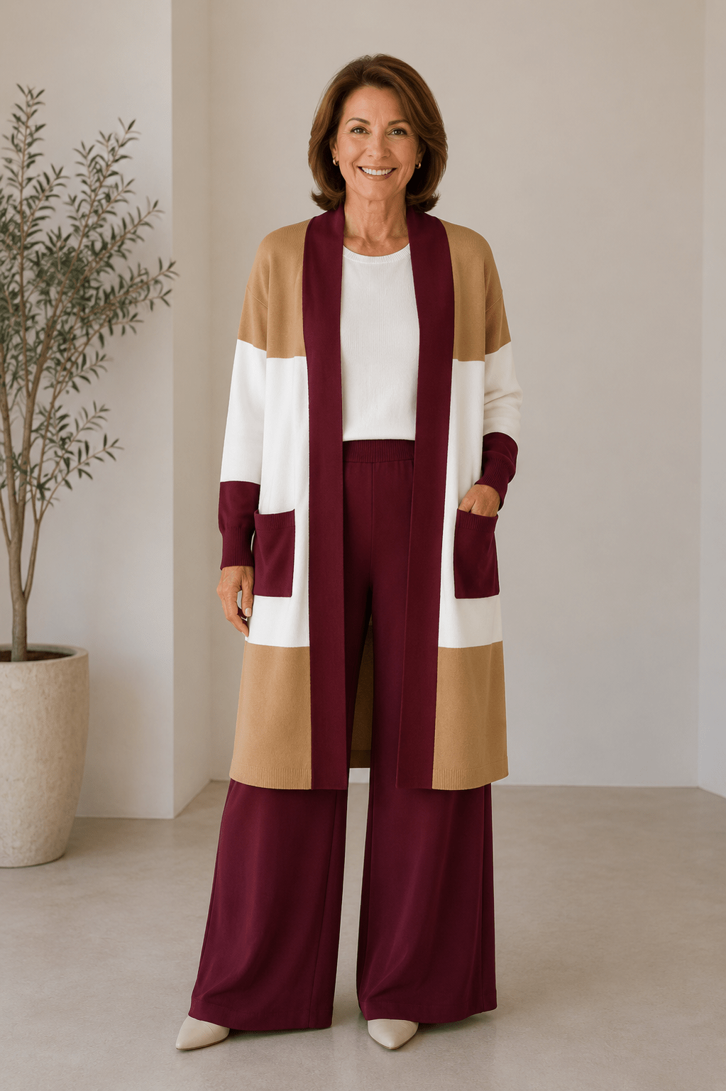 Hilary | Three-Piece Knit Set with Wide-Leg Trousers and Long Cardigan