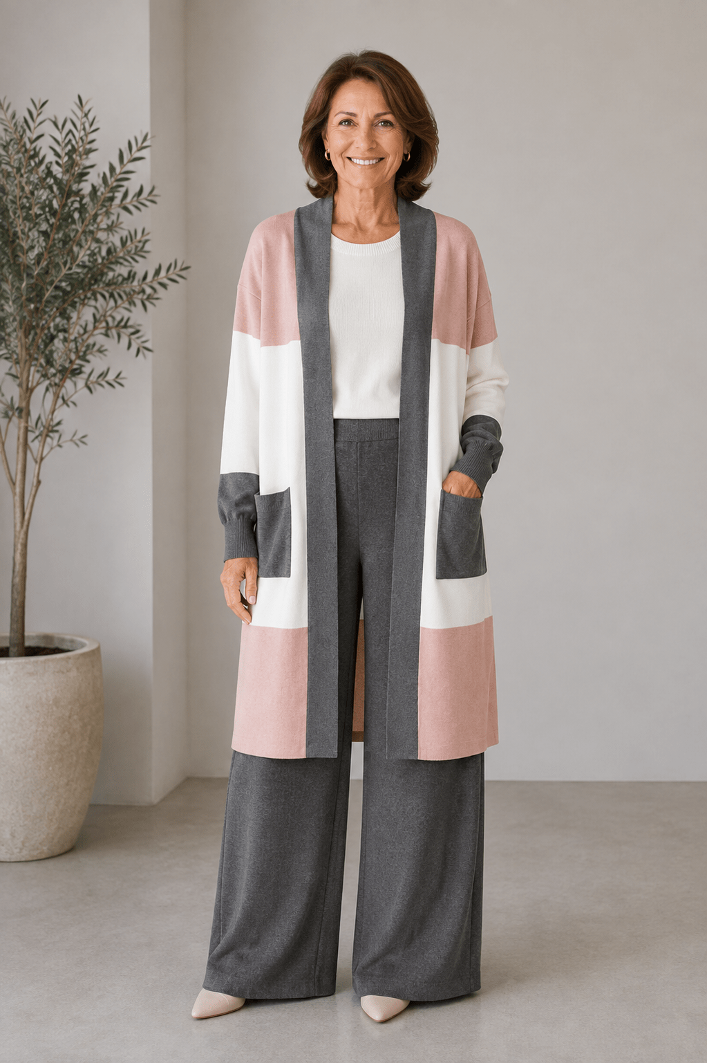 Hilary | Three-Piece Knit Set with Wide-Leg Trousers and Long Cardigan
