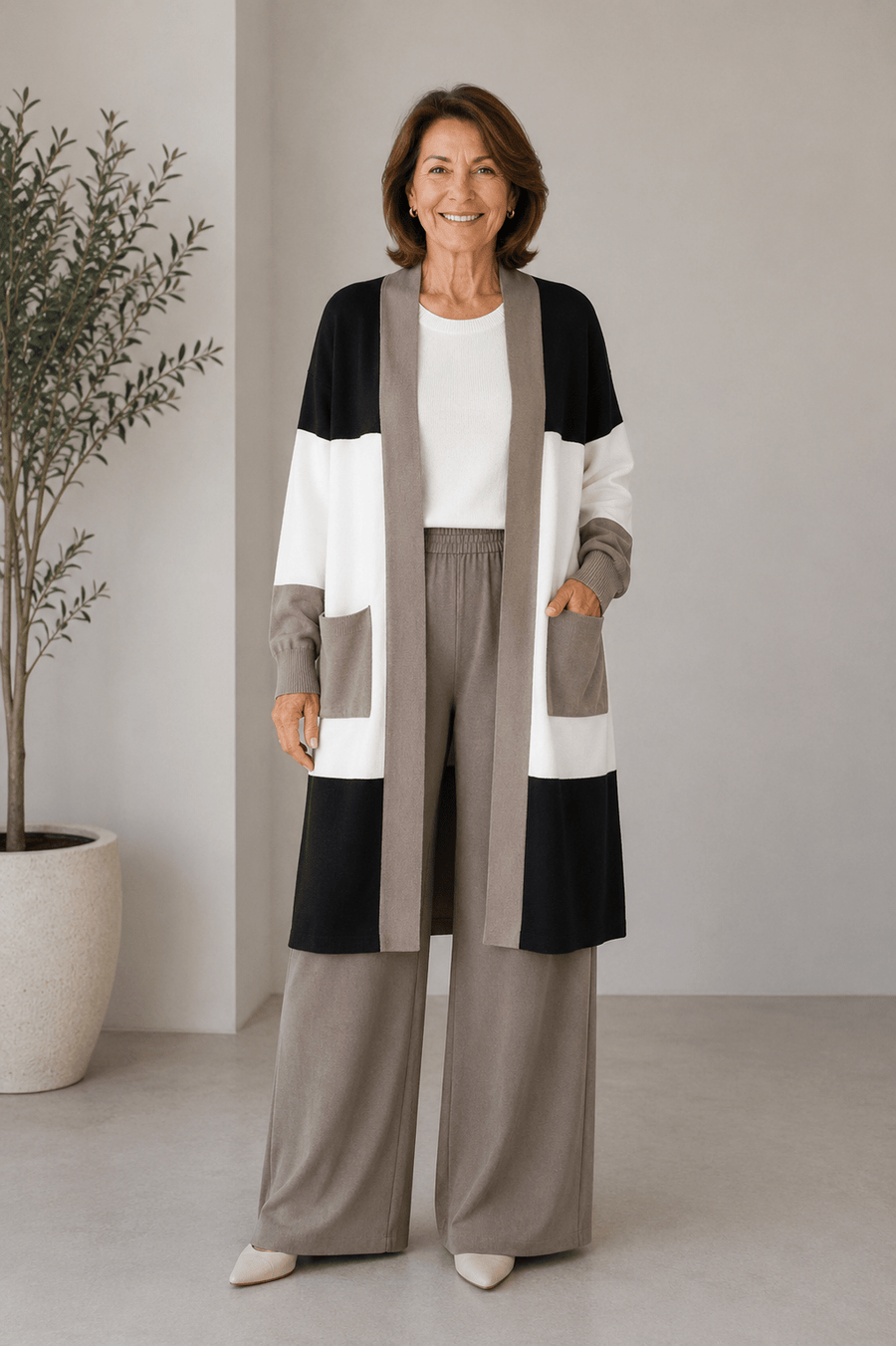 Hilary | Three-Piece Knit Set with Wide-Leg Trousers and Long Cardigan