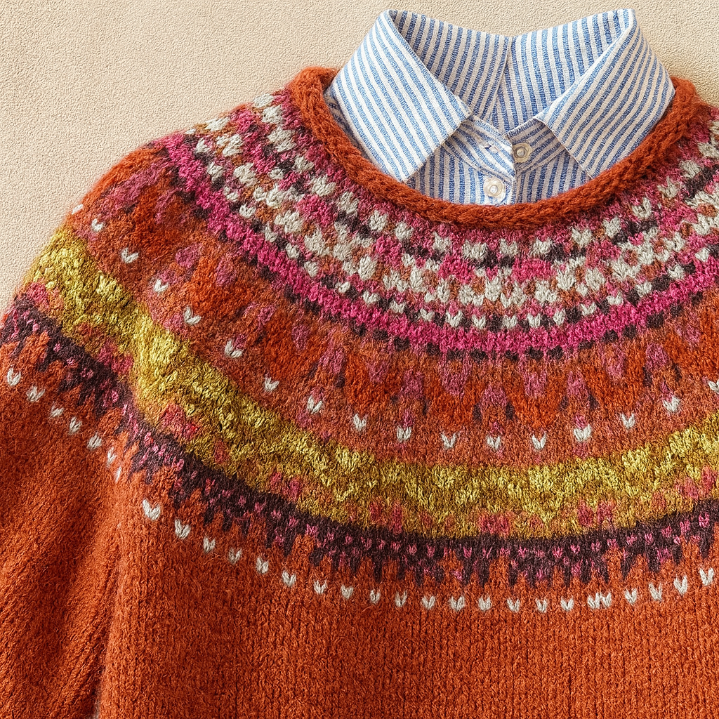 Dorothy | Burnt Orange Fair Isle Yoke Sweater