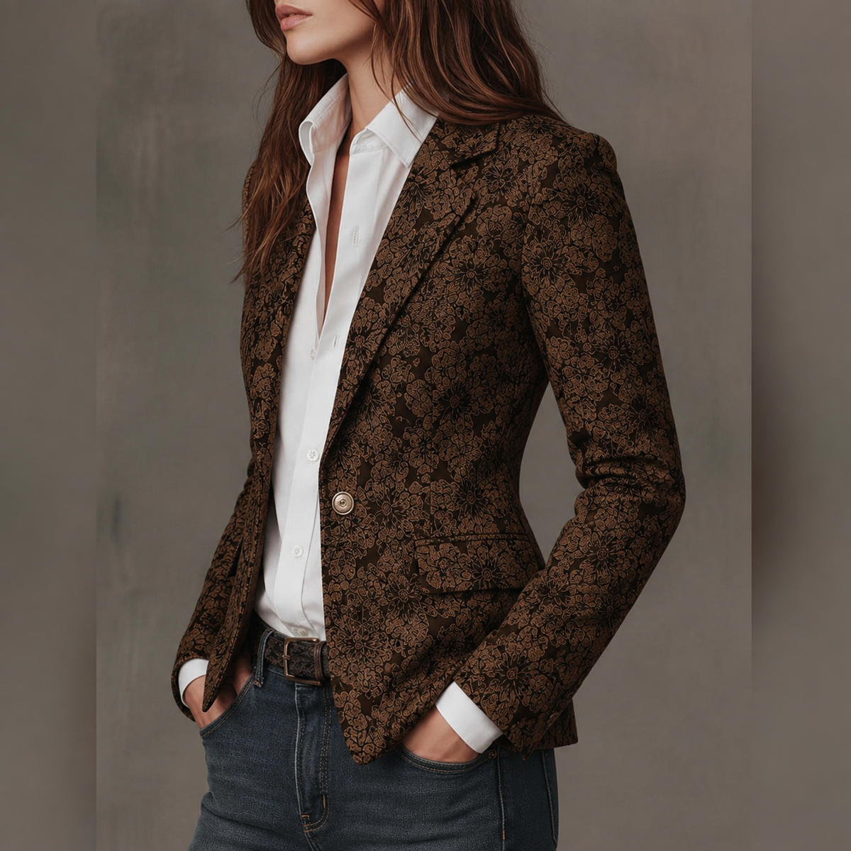 Carys | Fitted Paisley Jacquard Blazer