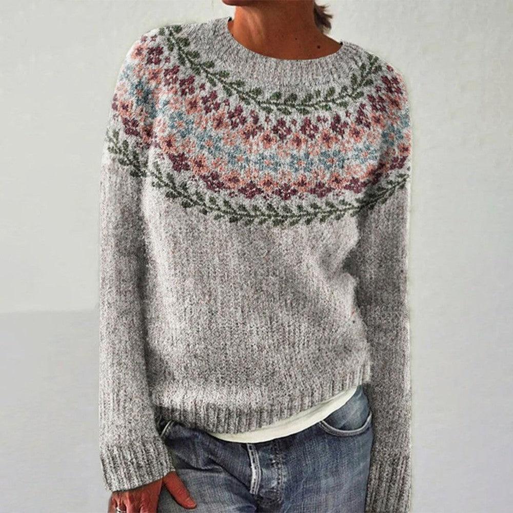 Chelsea | Grey Floral Fair Isle Yoke Sweater