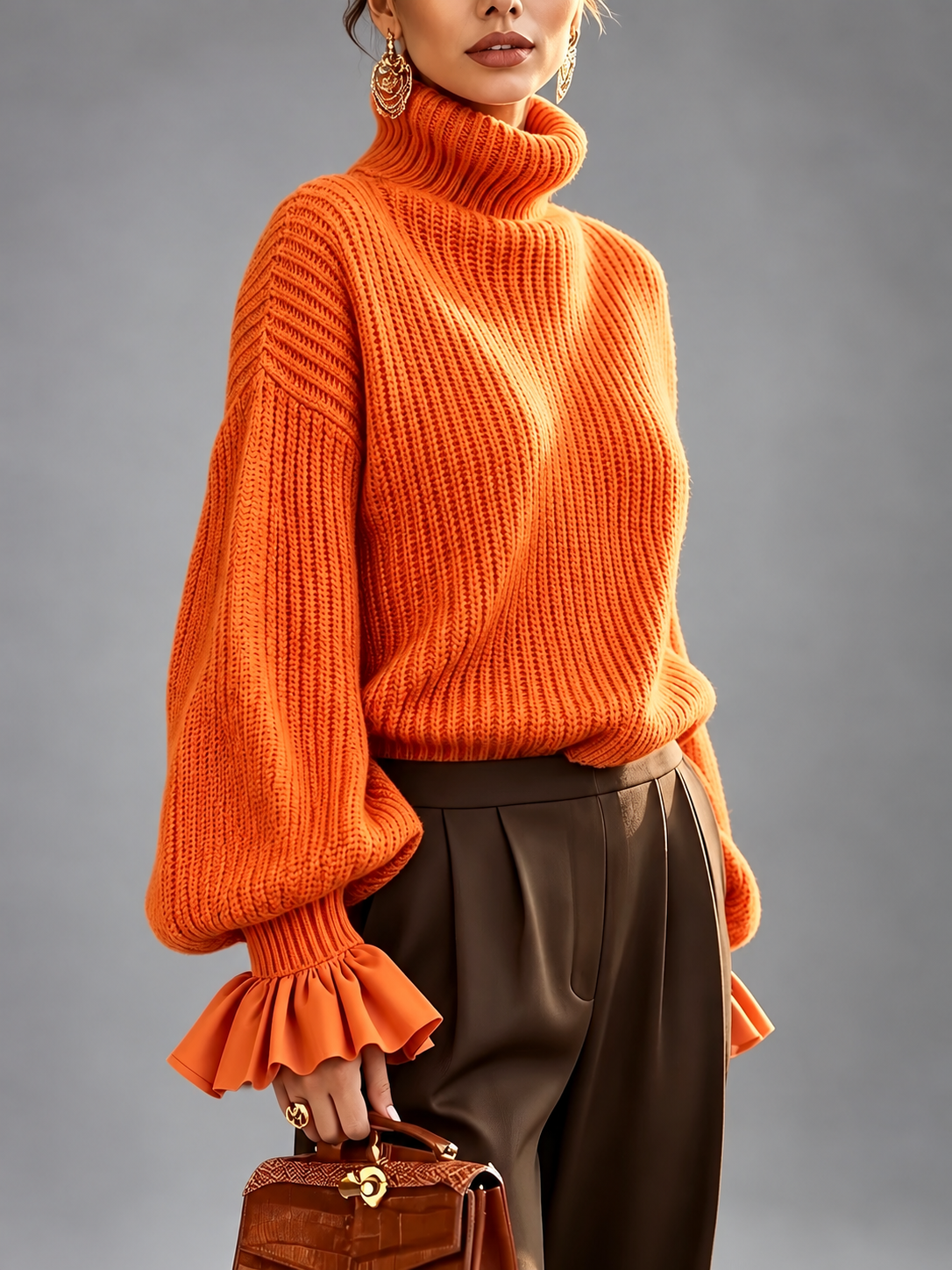 Maxine | Ruffle-Cuff Turtleneck Sweater