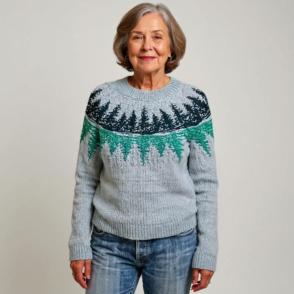 Danielle | Grey Pine Tree Yoke Sweater