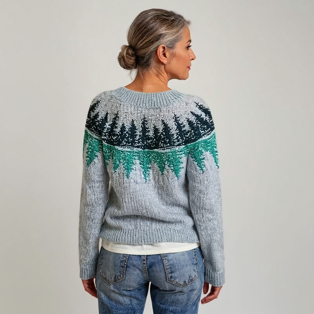 Danielle | Grey Pine Tree Yoke Sweater