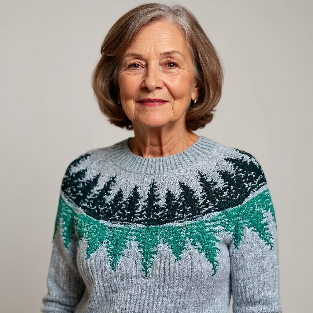 Danielle | Grey Pine Tree Yoke Sweater