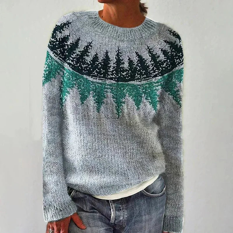 Danielle | Grey Pine Tree Yoke Sweater