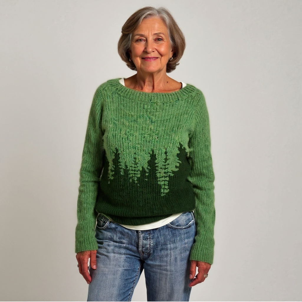 Diana | Green Pine Tree Colour-Block Sweater