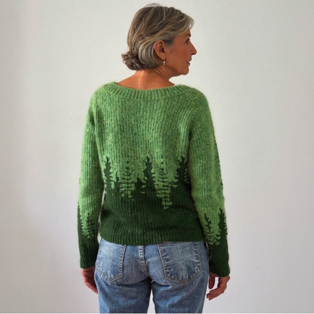 Diana | Green Pine Tree Colour-Block Sweater