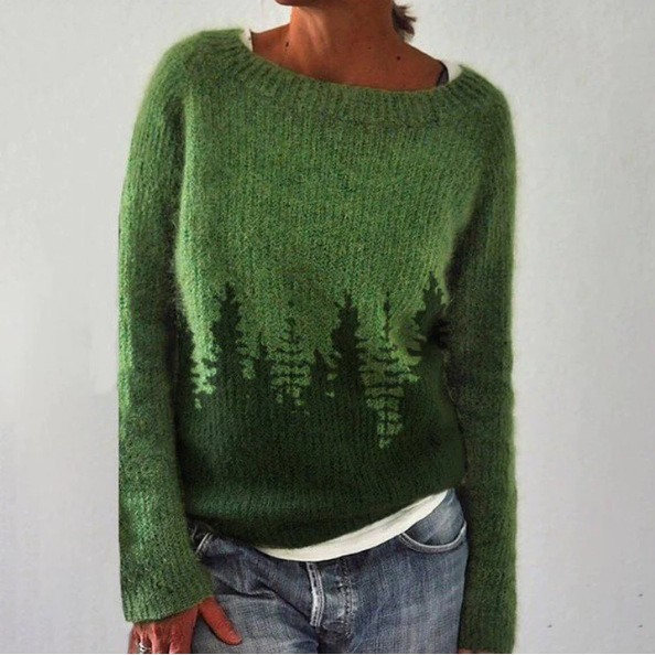 Diana | Green Pine Tree Colour-Block Sweater