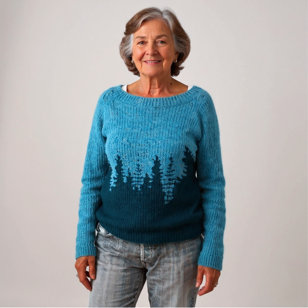 Donna | Teal Pine Tree Colour-Block Sweater