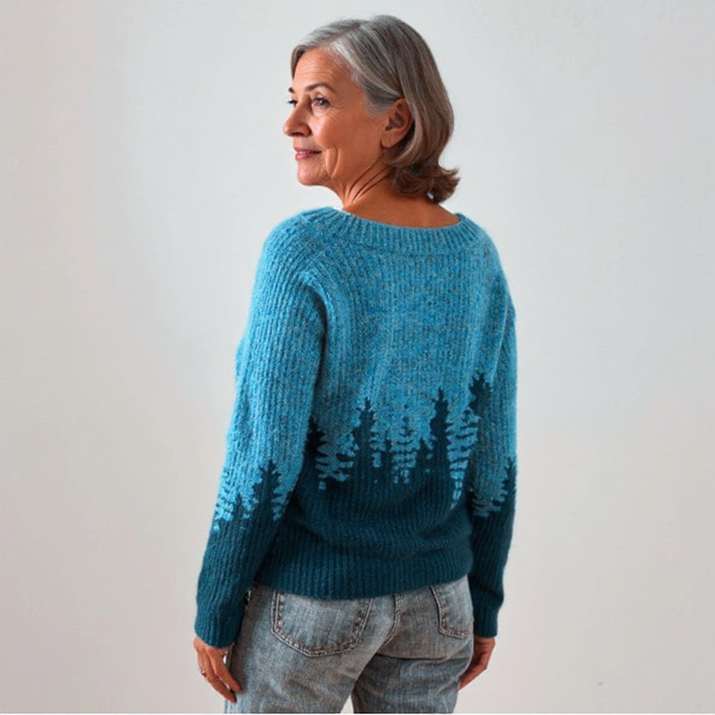 Donna | Teal Pine Tree Colour-Block Sweater