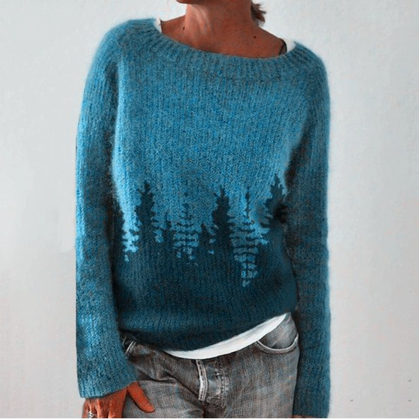 Donna | Teal Pine Tree Colour-Block Sweater