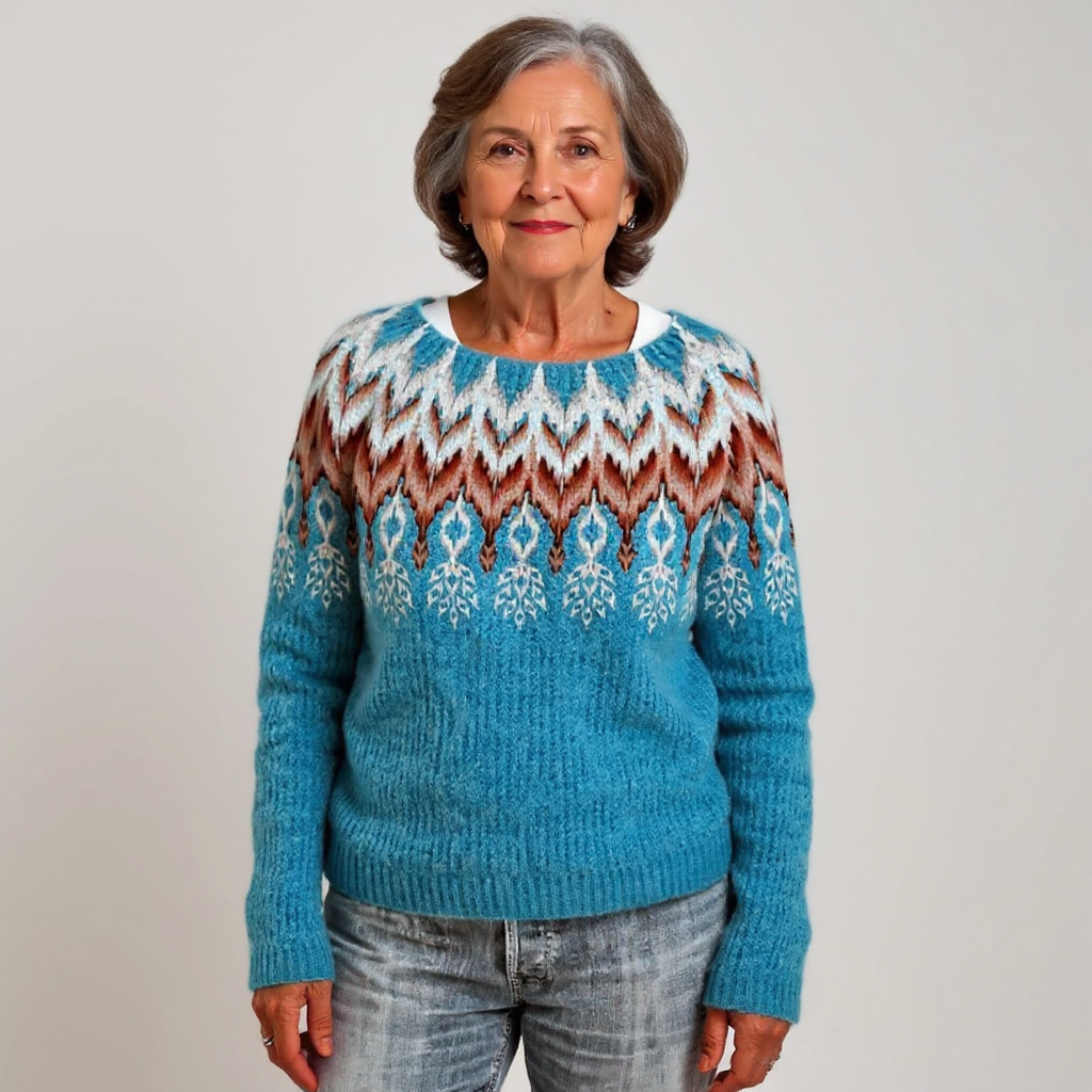 Elaine | Teal Chevron Yoke Sweater