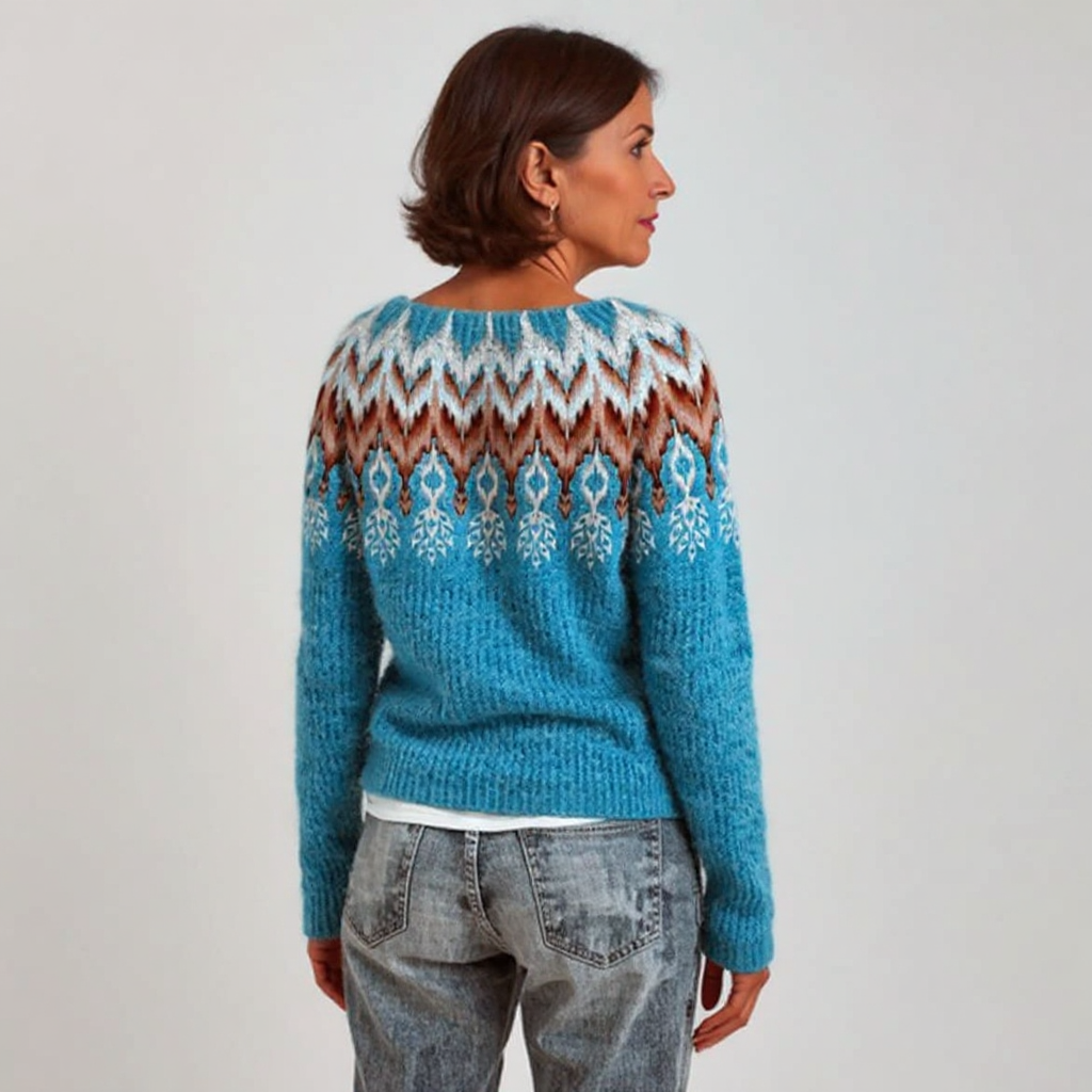 Elaine | Teal Chevron Yoke Sweater