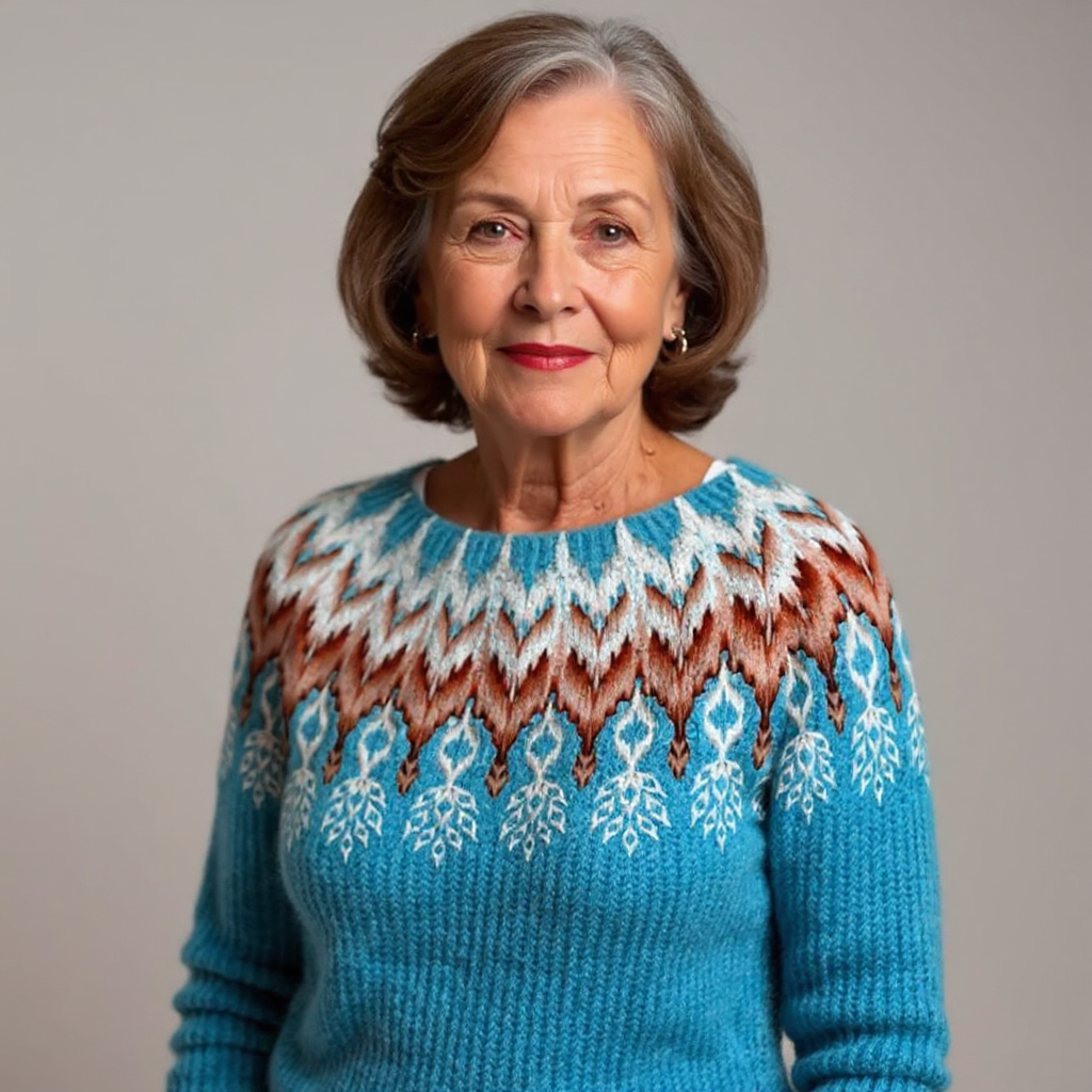 Elaine | Teal Chevron Yoke Sweater