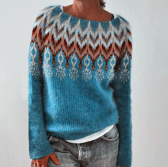 Elaine | Teal Chevron Yoke Sweater