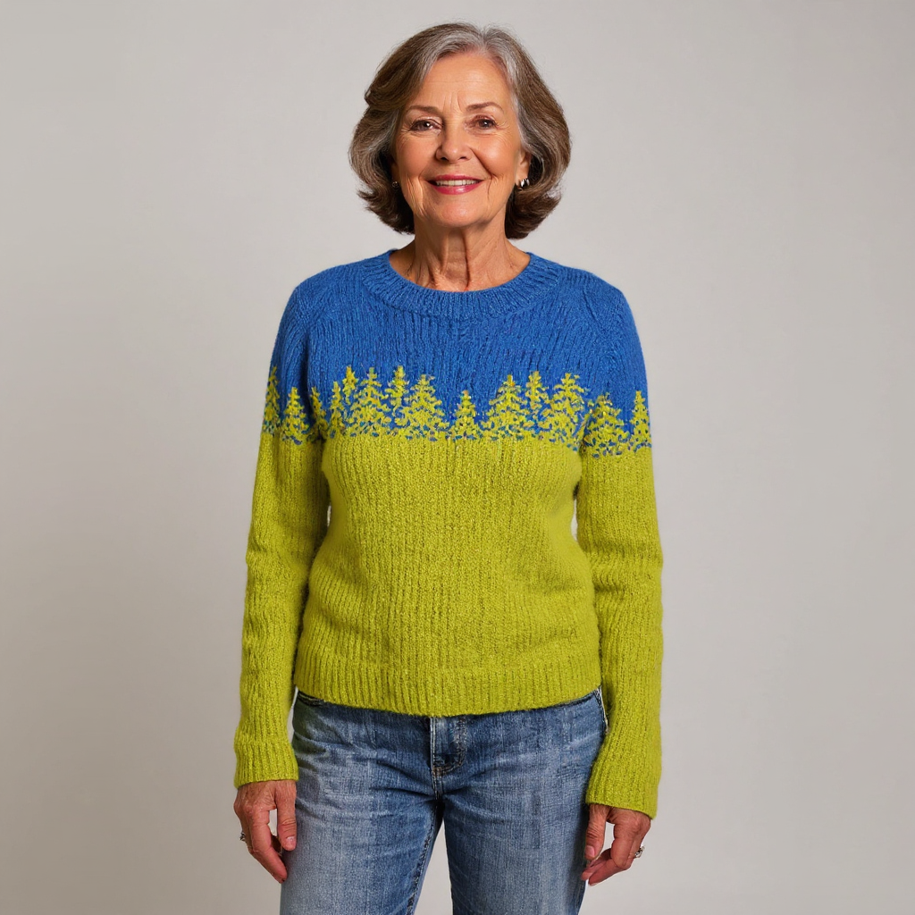 Ellen | Blue and Yellow Forest Colour-Block Sweater