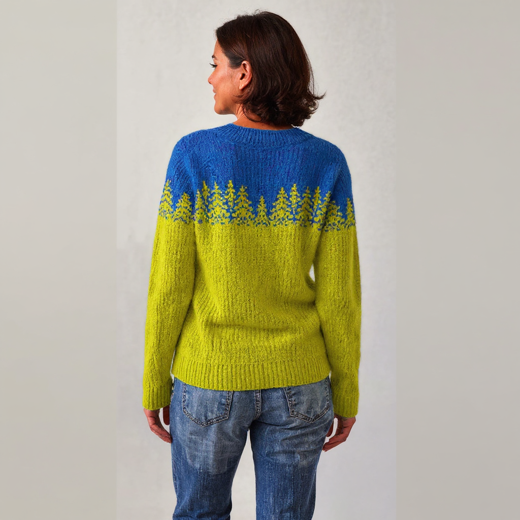 Ellen | Blue and Yellow Forest Colour-Block Sweater